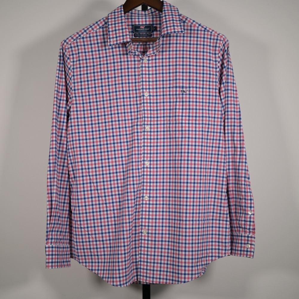 Vineyard Vines Mens L Performance Gingham long sleeve Shirt 4th of July Preppy - Picture 2 of 9
